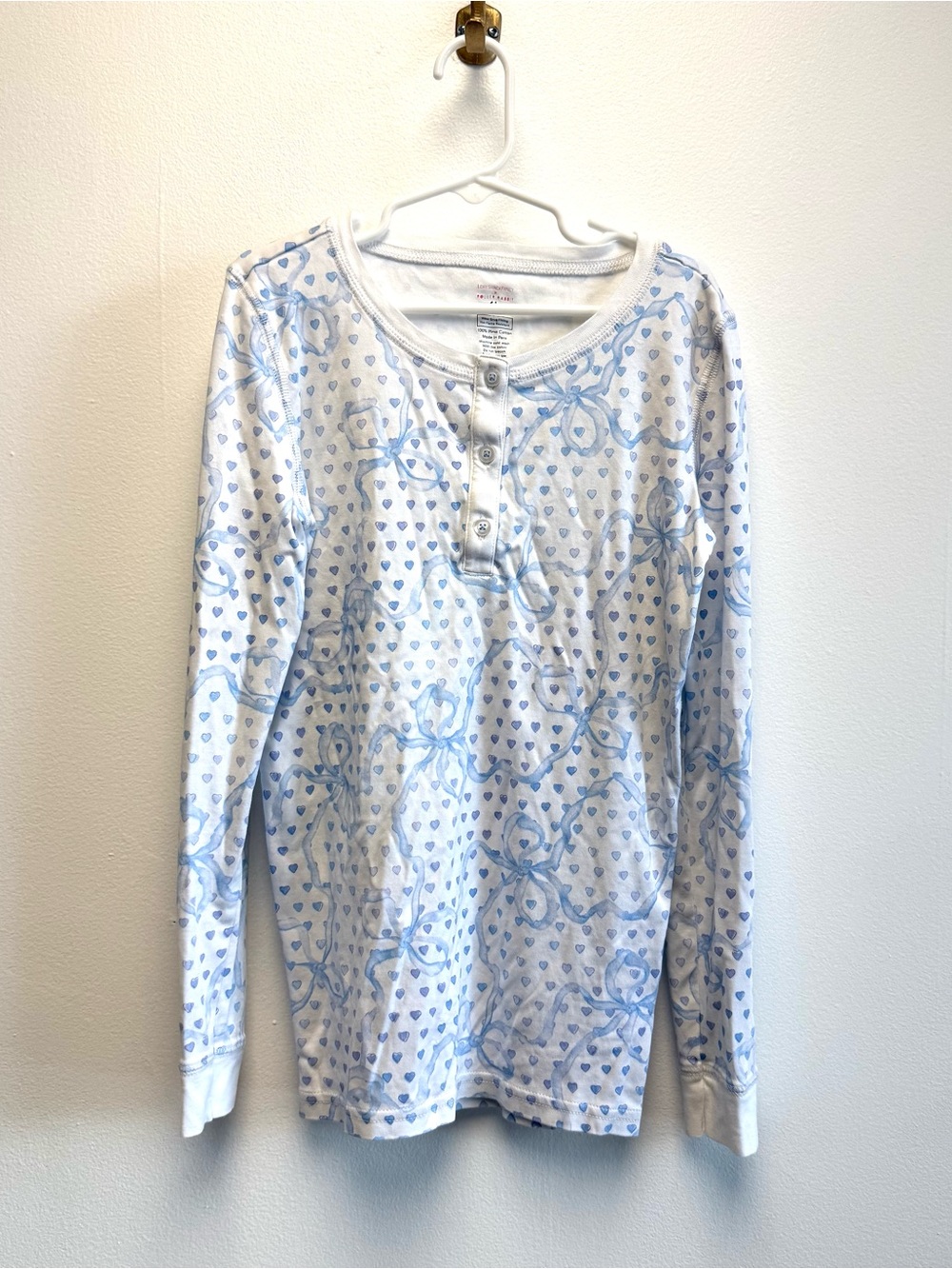 Roller Rabbit x LoveShackFancy White Blue Ribbon Heart Long Sleeve Pajama Top 14
